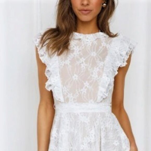 NWT, lace and ruffle romper, white, size XS, S, and L - Picture 1 of 4